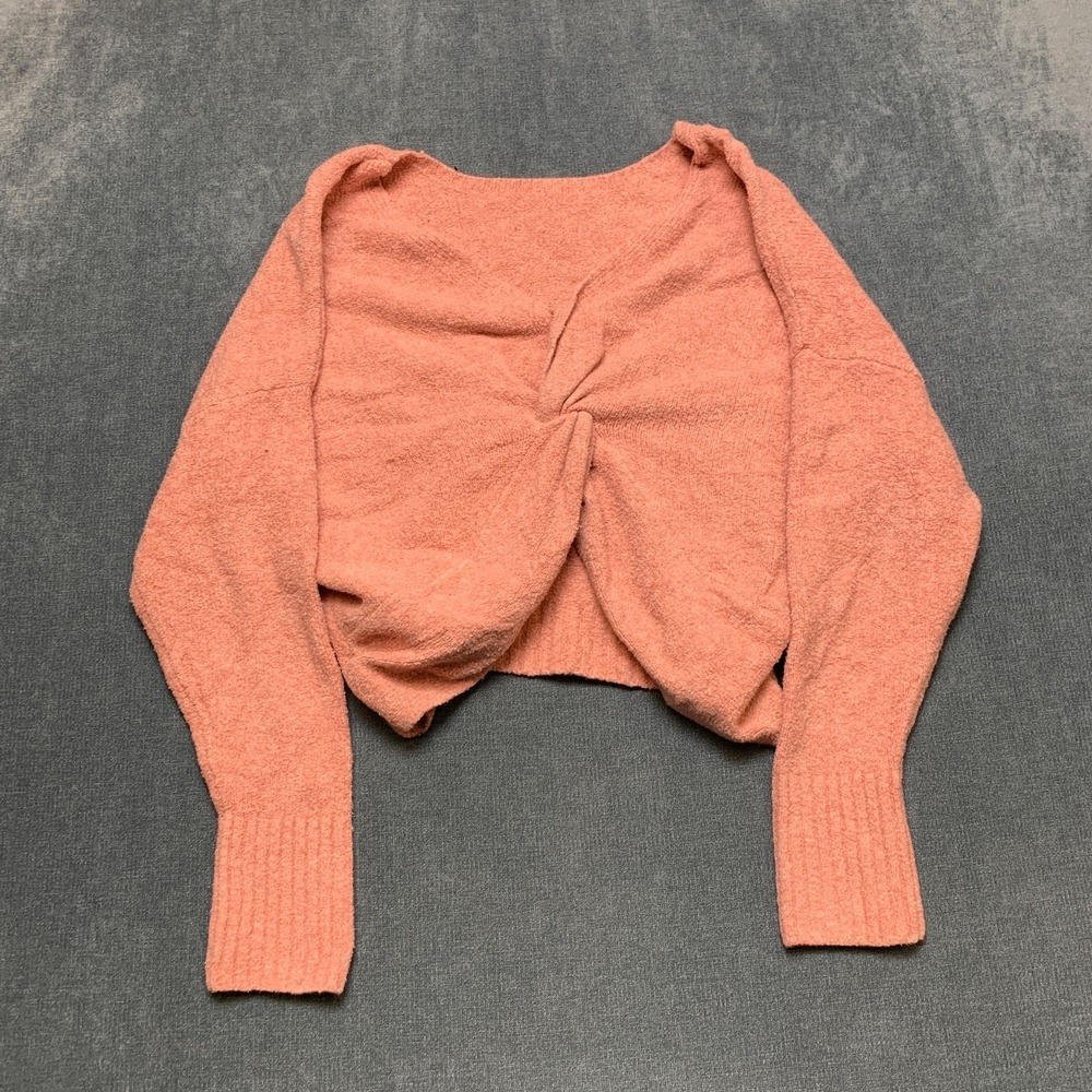 Womens Twist Detail Sweater Coral Orange Ribbed Dropped shoulder Sleeve Cozy